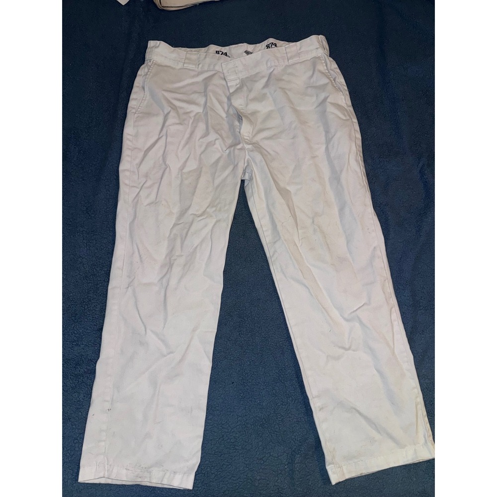Dickies 874 Original Fit White Work Pants Mens 44x30 Straight Leg Twill Chino